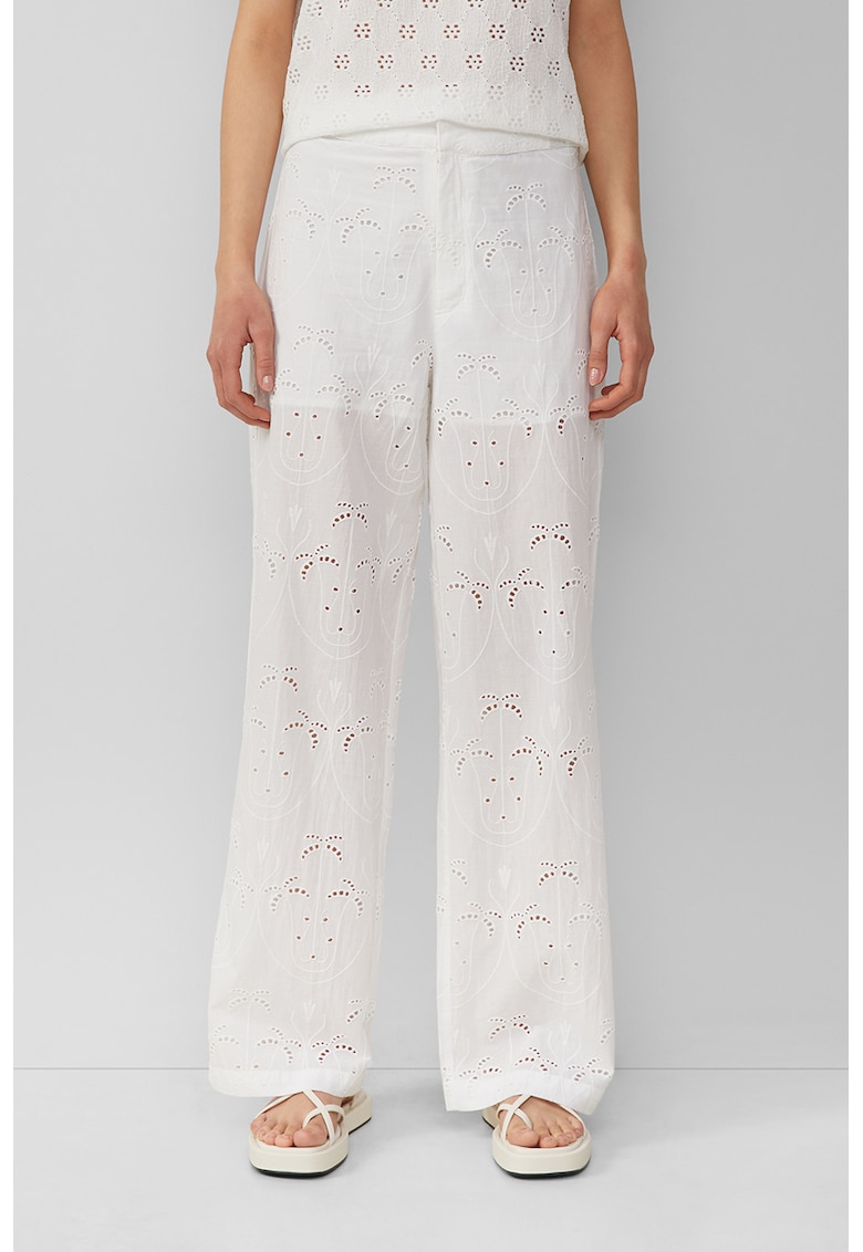 Oferte la Pantaloni cu croiala ampla si perforatii - Alb