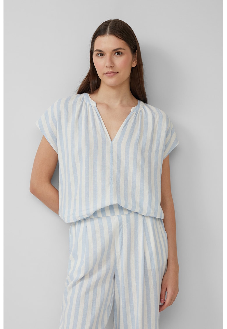 Oferte la Bluza-tunica din amestec de in - Albastru glaciar/Alb murdar