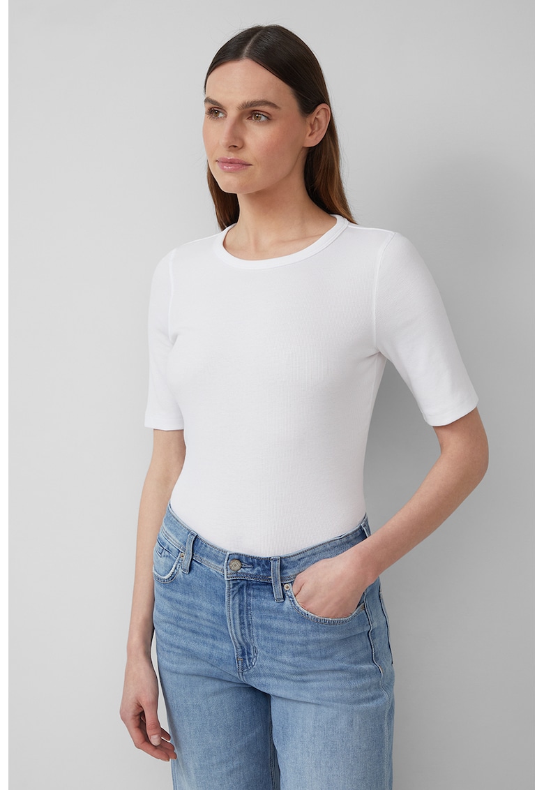 Oferte la Tricou cambrat cu model uni - Alb