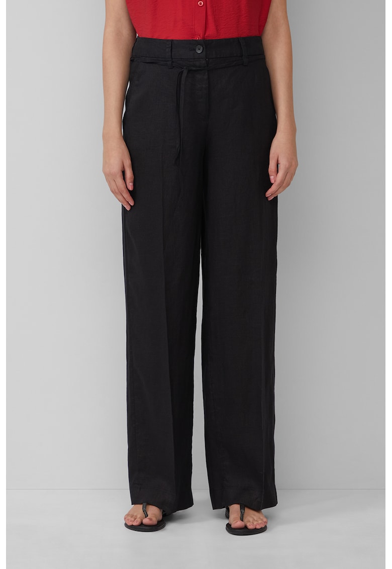 Oferte la Pantaloni din in cu talie inalta - Negru
