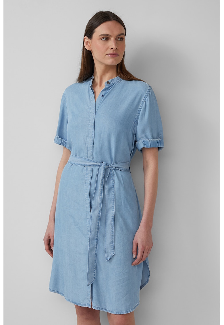 Oferte la Rochie-camasa midi din material Chambray - Albastru glaciar