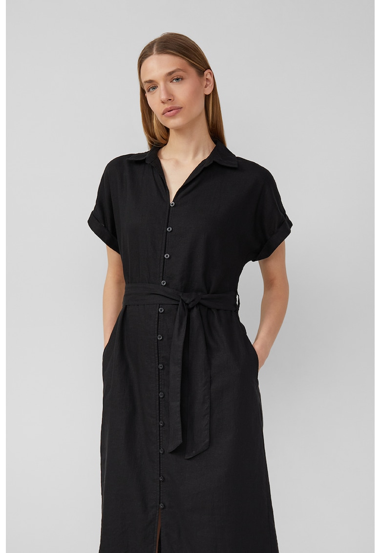 Oferte la Rochie-camasa midi din amestec de in - Negru