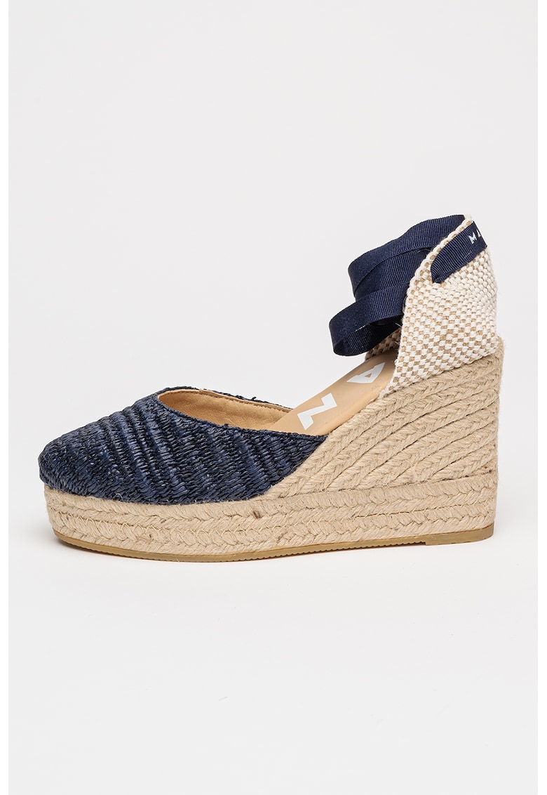 Oferte la Espadrile din material textil cu talpa wedge - Albastru ultramarin/Bej