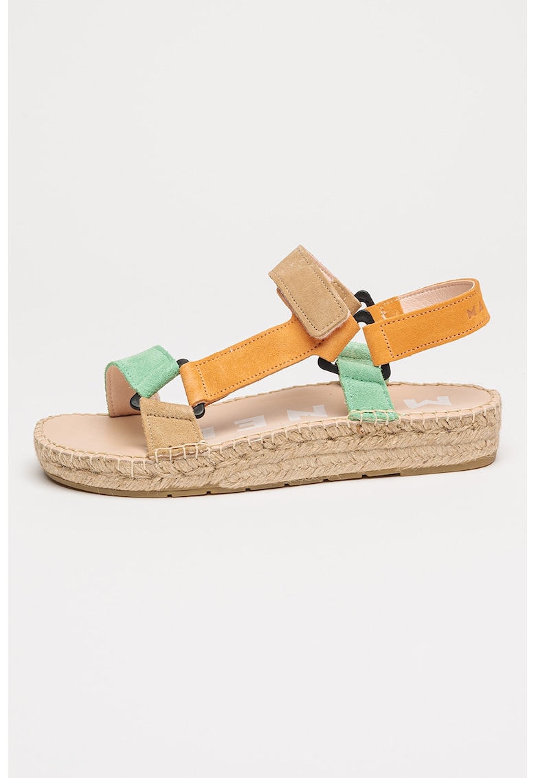 Oferte la Sandale din piele intoarsa cu inchidere velcro Venice - Verde/Portocaliu pal/Maro nisip