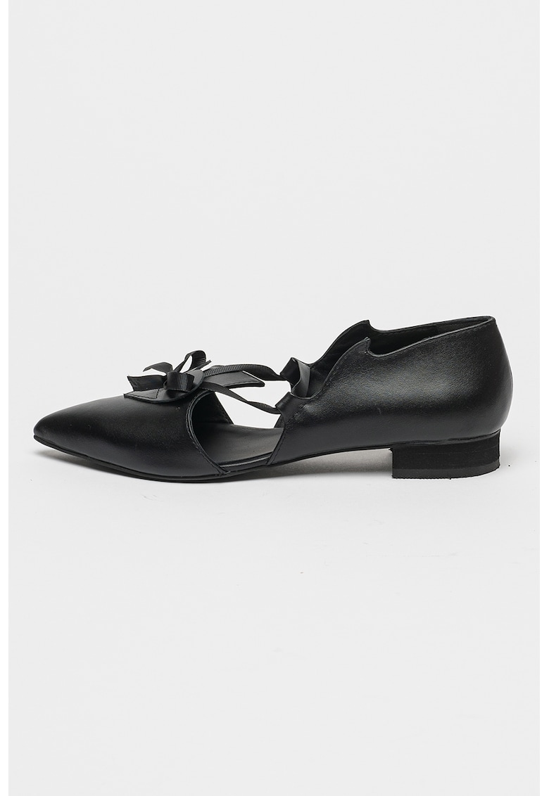 Oferte la Balerini din piele cu varf ascutit si funda - Negru stins
