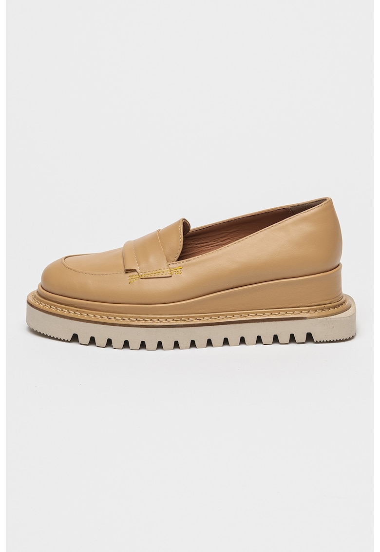 Oferte la Pantofi loafer din piele cu talpa wedge - Maro nisip