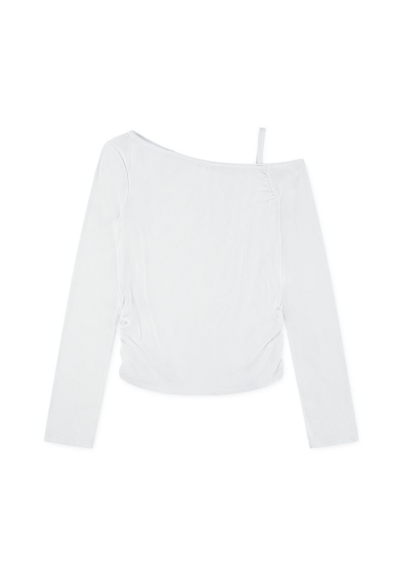 Bluza striata cu insertie elastica laterala - Alb