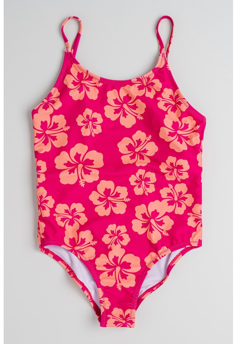 Costum de baie intreg cu model floral - Fucsia/Portocaliu deschis