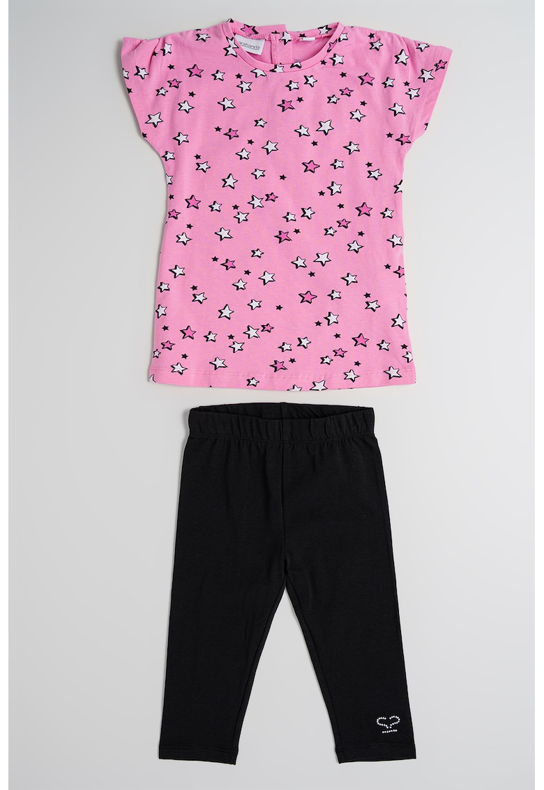 Set de colanti si tricou din amestec de bumbac - 2 piese - Negru/Roz