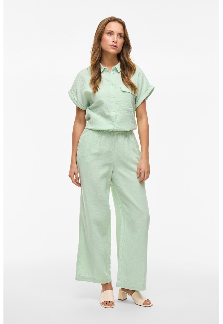 Pantaloni ampli cu talie inalta - Verde menta