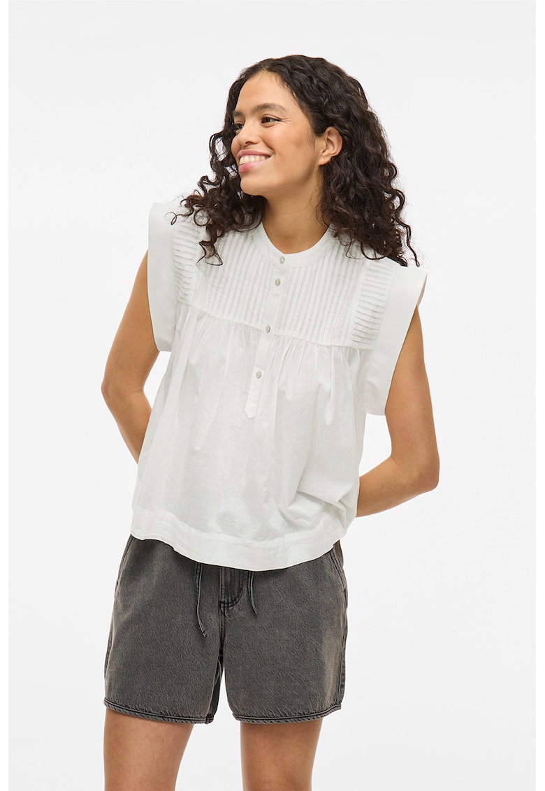 Bluza din bumbac organic cu model uni - Alb