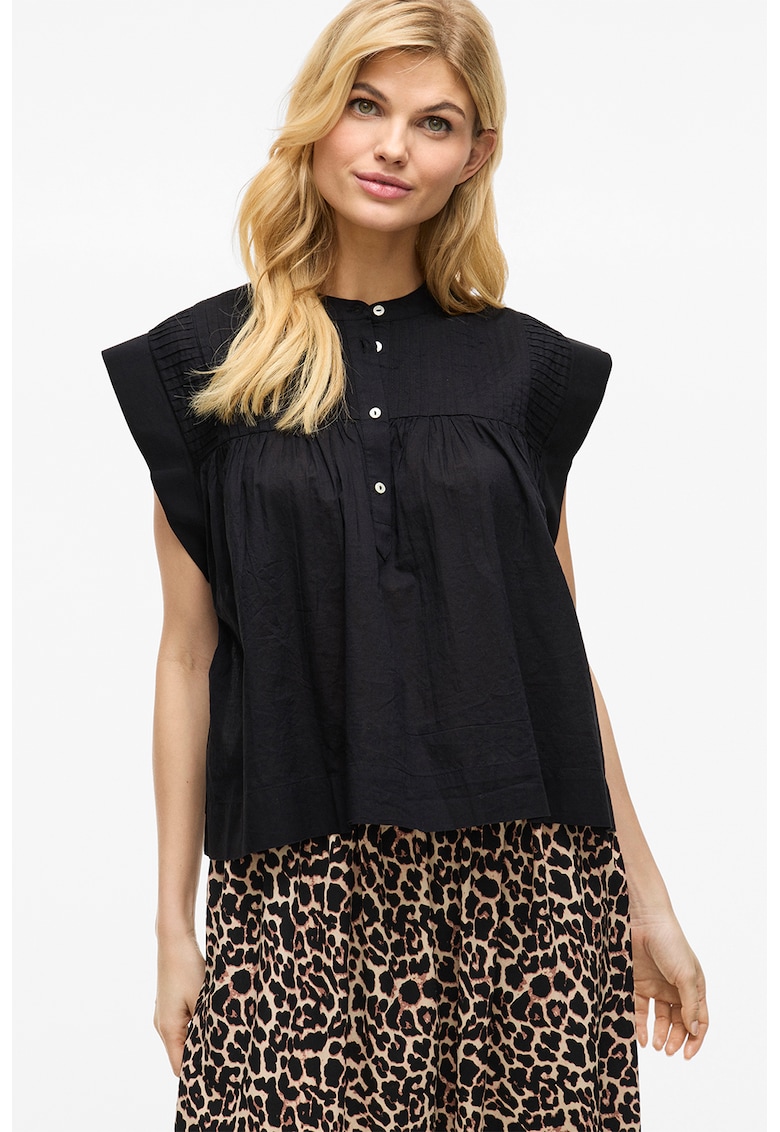 Bluza din bumbac organic cu model uni - Negru