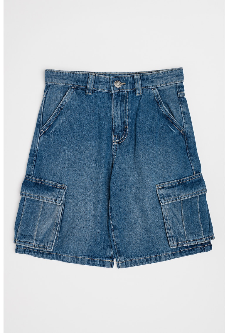 Pantaloni scurti cargo din denim - Albastru inchis