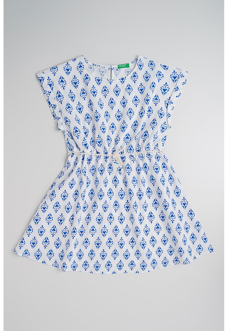 Rochie evazata cu imprimeu - Alb/Bleumarin
