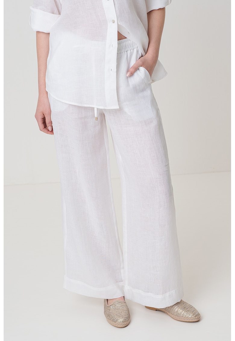 Pantaloni cu croiala ampla din in - Alb/Transparent