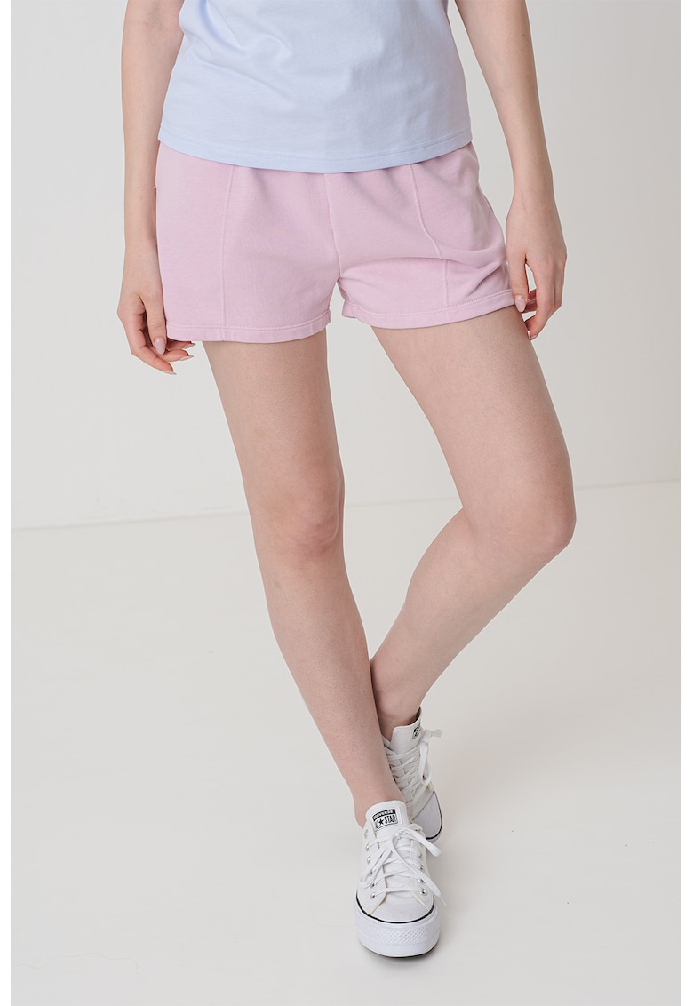 Pantaloni scurti cu banda elastica in talie si talie inalta - Roz pastel