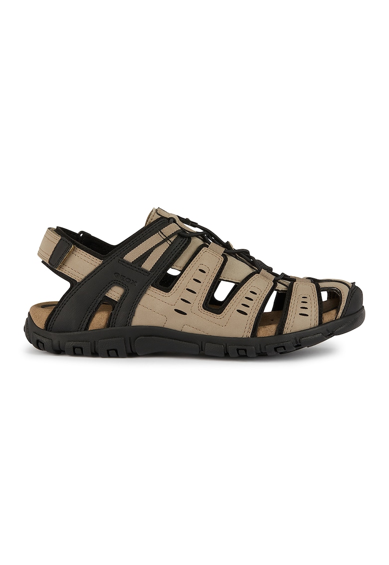 Sandale cu velcro si logo - Negru/Maro taupe