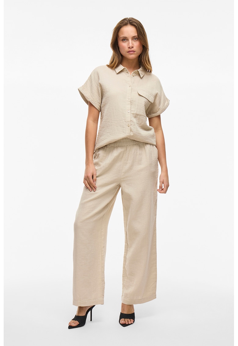 Pantaloni ampli cu talie inalta - Bej
