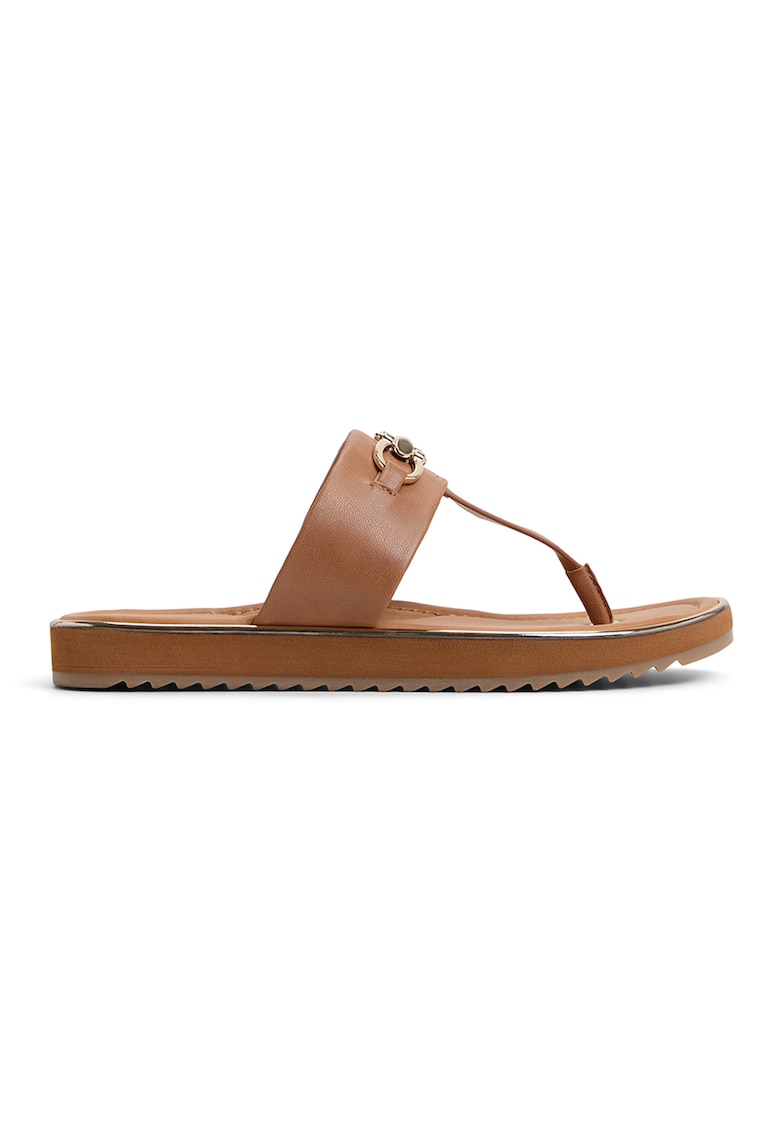 Papuci flip-flop de piele ecologica Lajolla - Maro