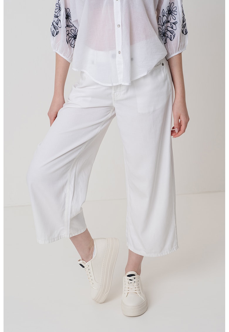 Pantaloni crop cu croiala ampla - Alb