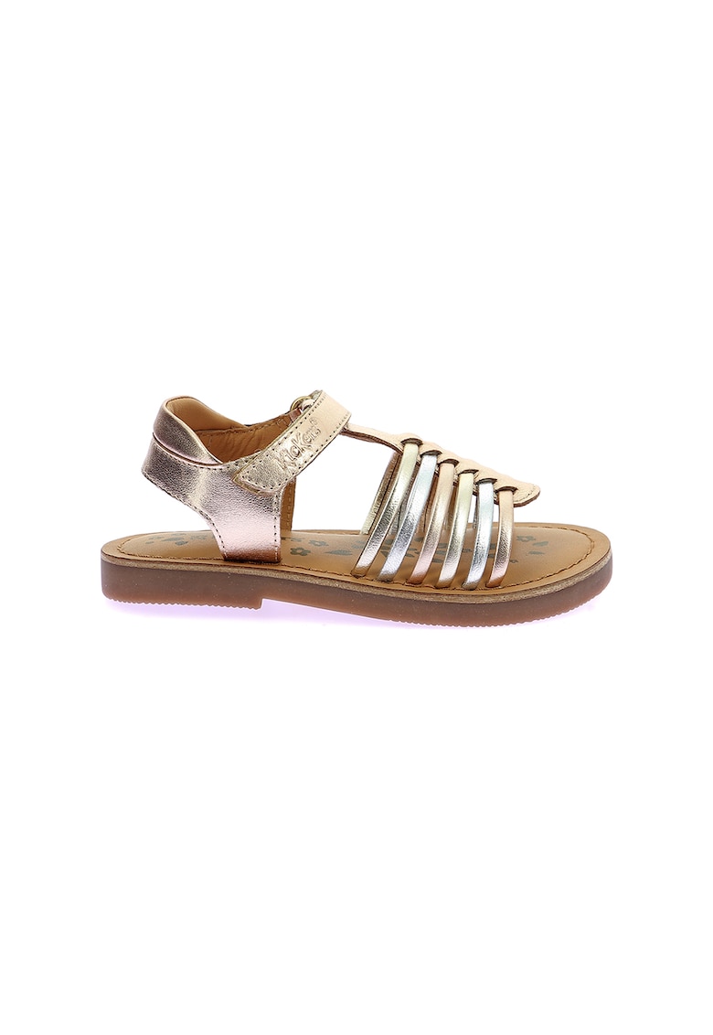 Sandale de piele cu velcro - Auriu/Argintiu