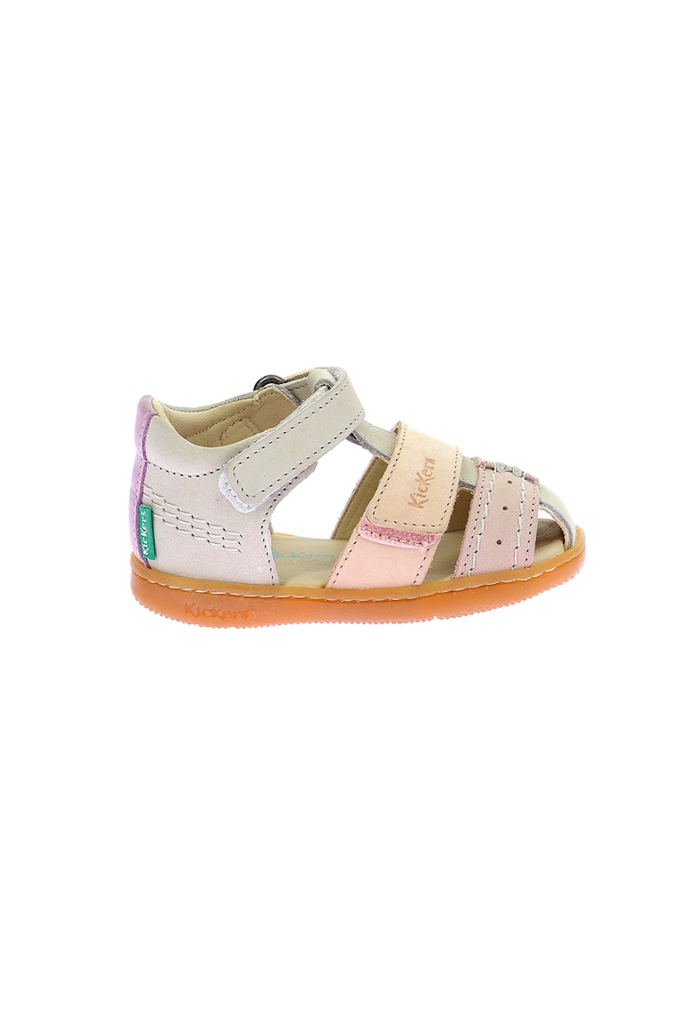 Sandale de piele cu velcro - Roz deschis/Crem
