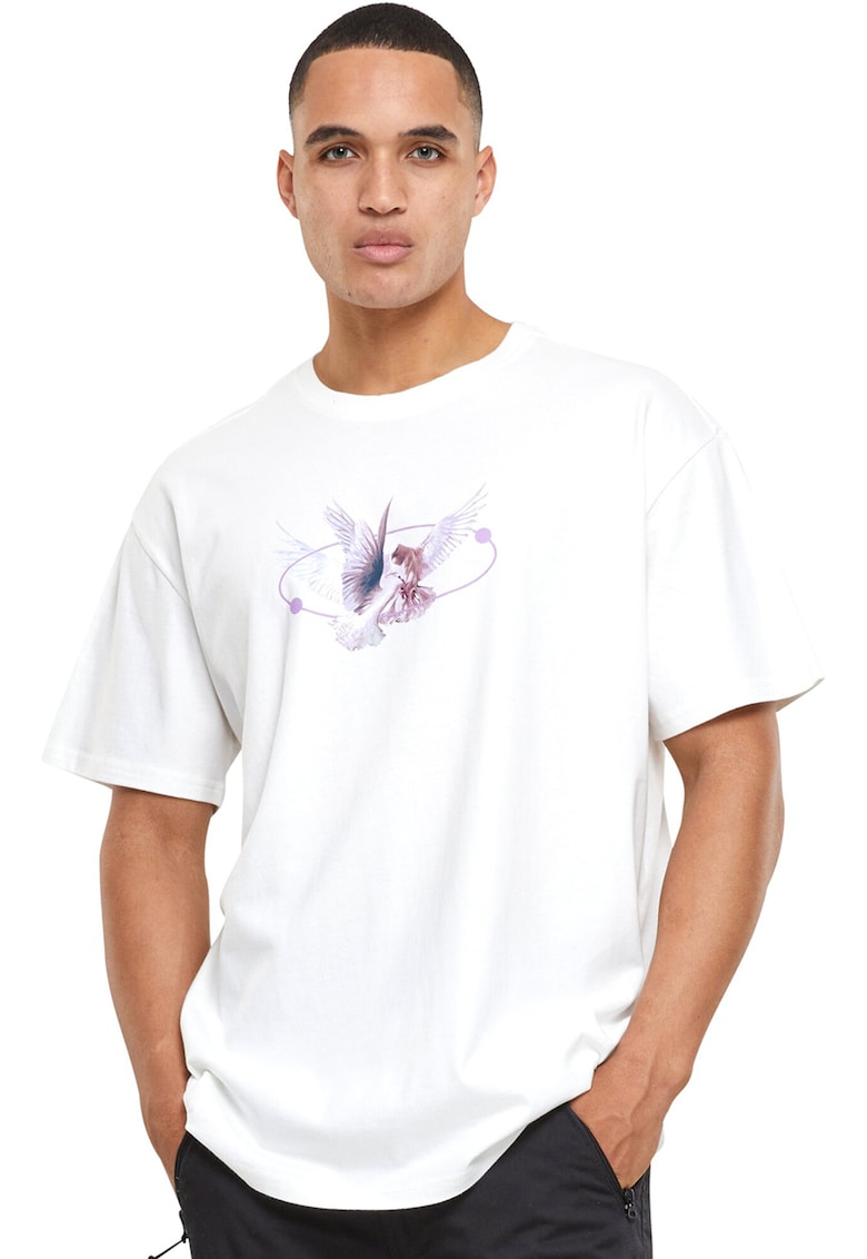 Tricou unisex cu imprimeu grafic - Alb/Violet prafuit