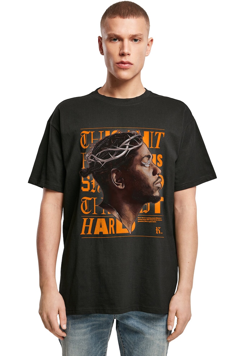 Tricou din bumbac cu imprimeu - Negru/Portocaliu