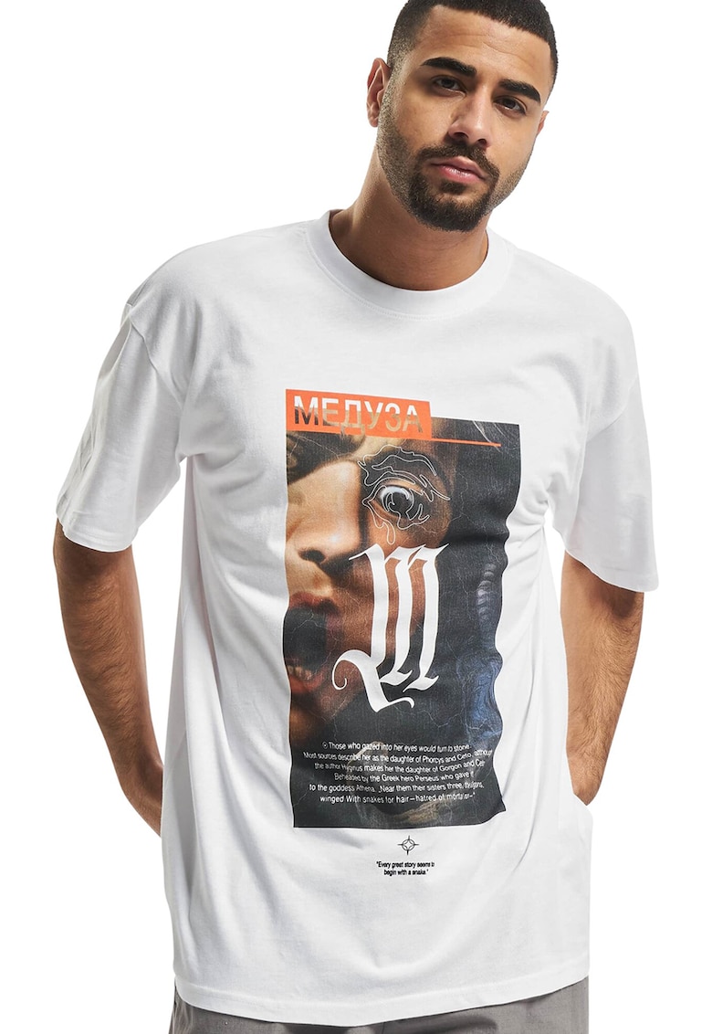 Tricou lejer unisex cu imprimeu text si foto - Portocaliu/Maro deschis/Alb optic
