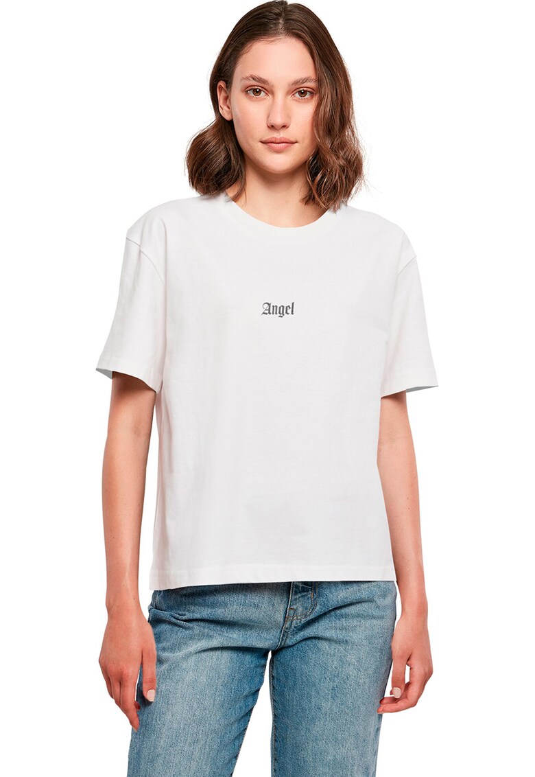 Tricou cu decolteu rotund si imprimeu pe partea din spate - Alb/Negru