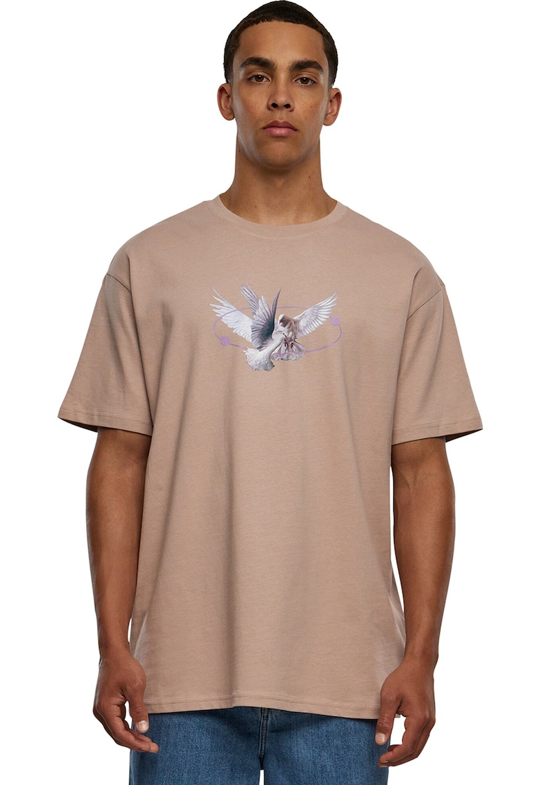 Tricou unisex cu imprimeu grafic - Maro nisip/Lila