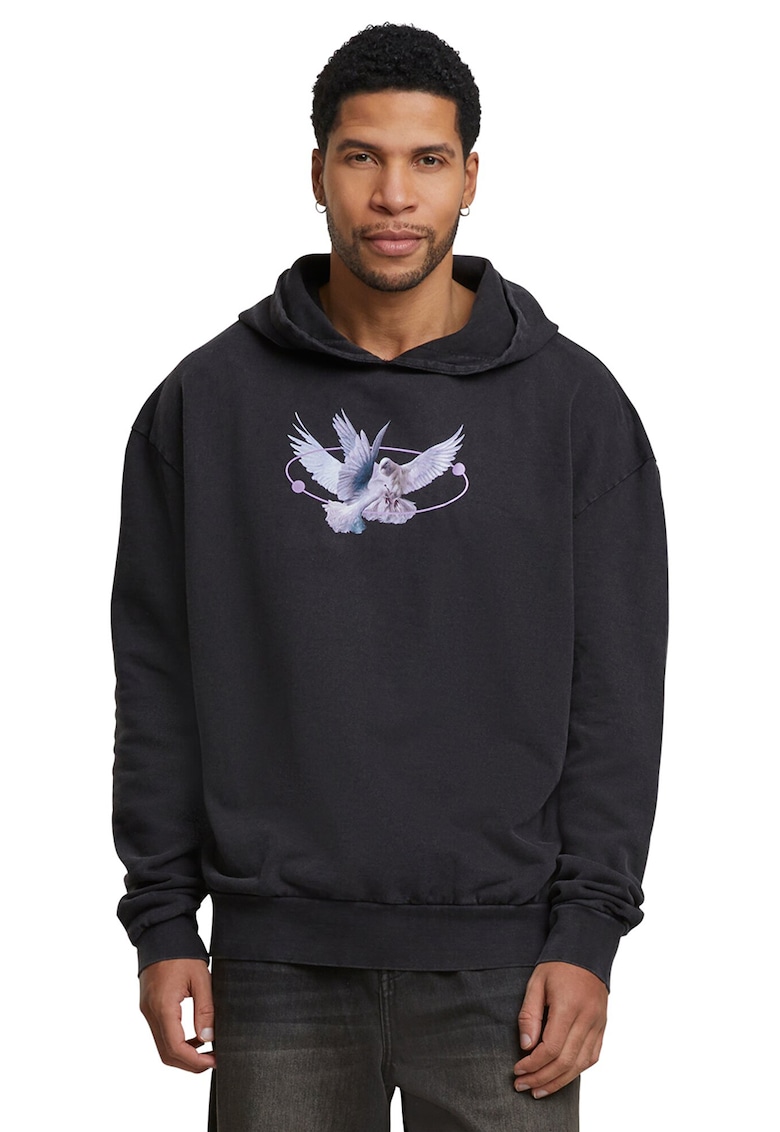 Hanorac unisex supradimensionat cu imprimeu grafic - Negru/Lila