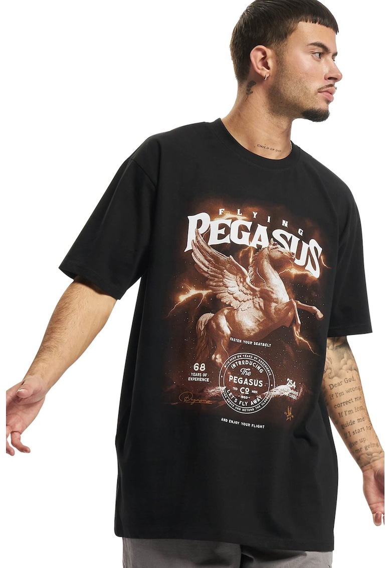 Tricou unisex lejer cu imprimeu grafic - Alb/Negru/Caramel
