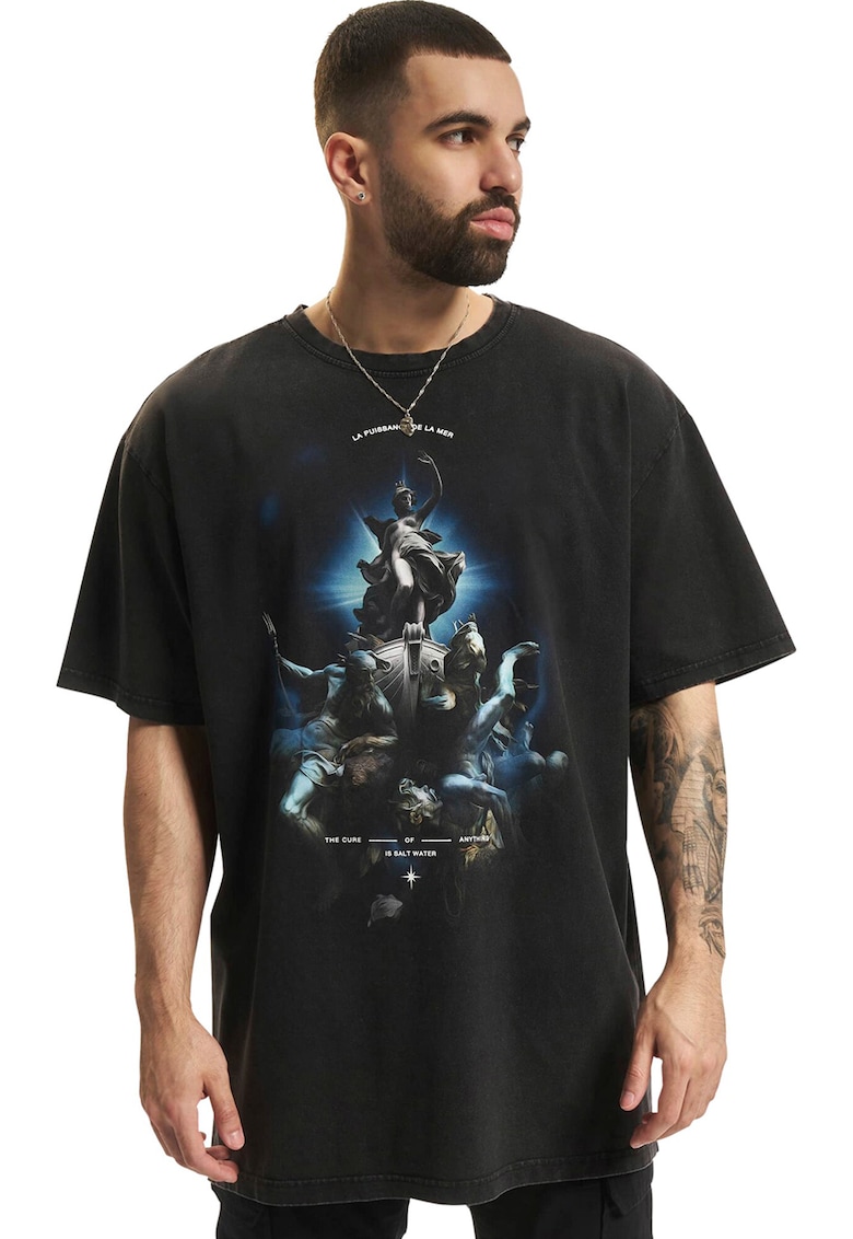 Tricou unisex cu imprimeu - Negru/Albastru