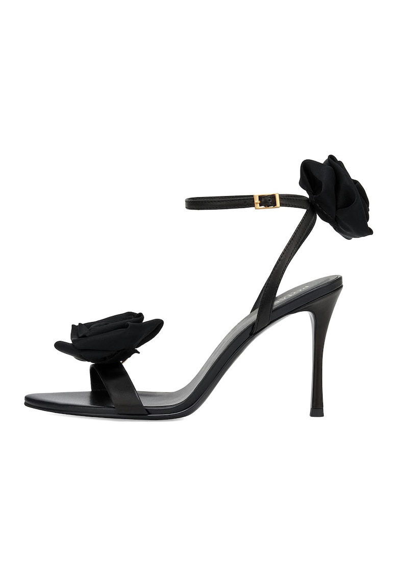 Sandale din piele cu accesorii florale detasabile - Negru