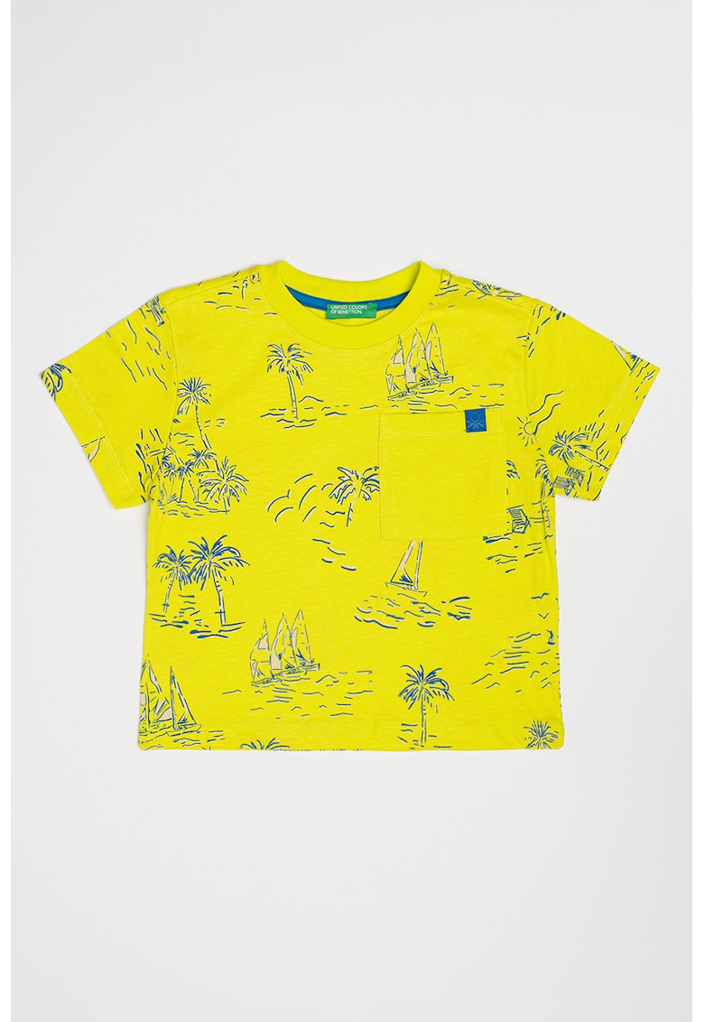 Tricou supradimensionat de bumbac - Albastru royal/Verde fistic