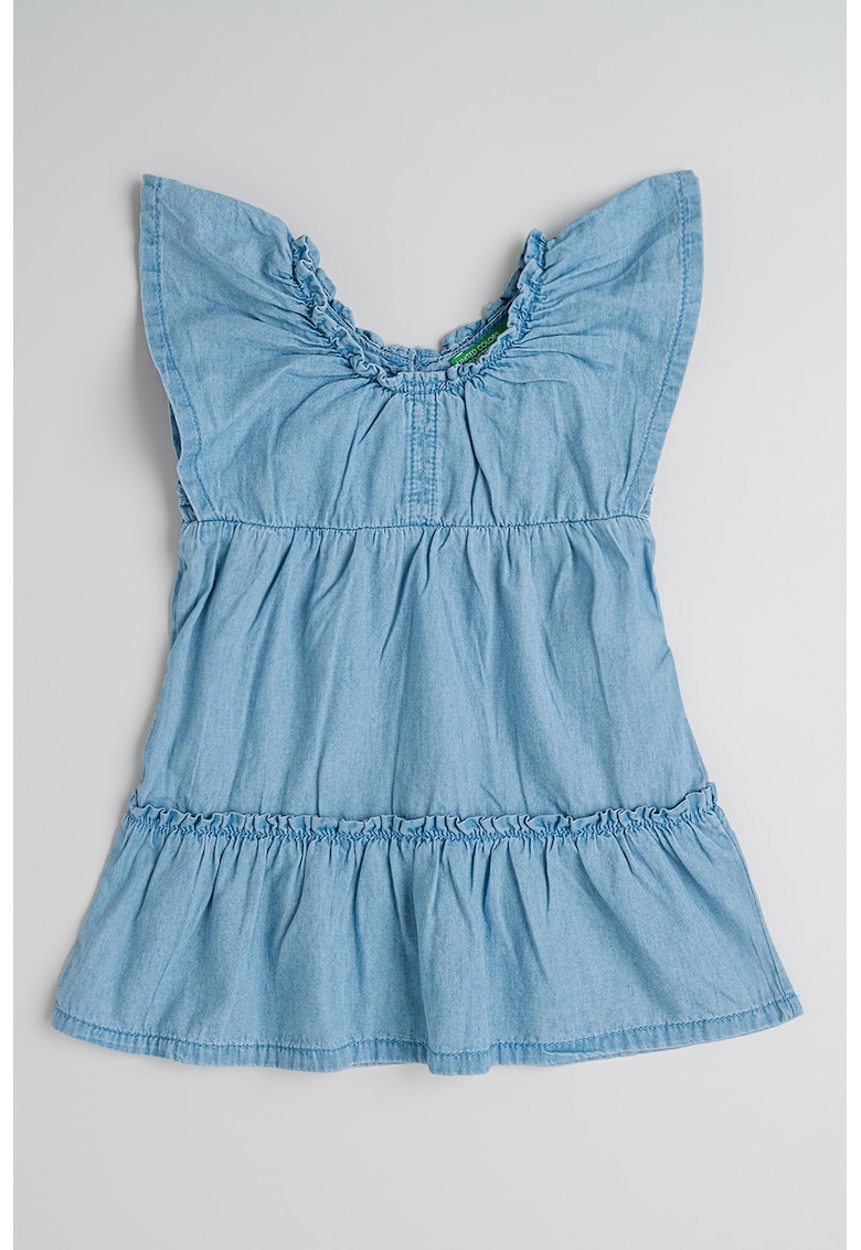 Rochie stratificata din material chambray - Albastru prafuit