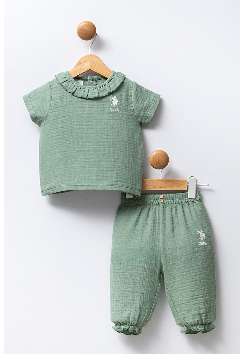 Set de bluza cu maneci scurte si pantaloni - 2 piese - Verde sparanghel