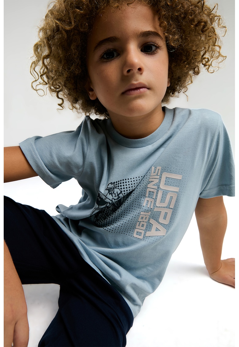 Tricou si bermude cu imprimeu logo - Albastru pastel