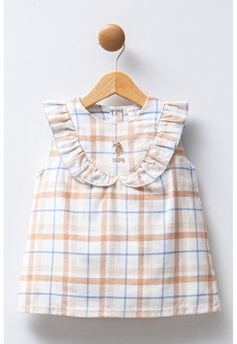 Rochie in carouri fara maneci - Alb/Galben sofran/Albastru azur