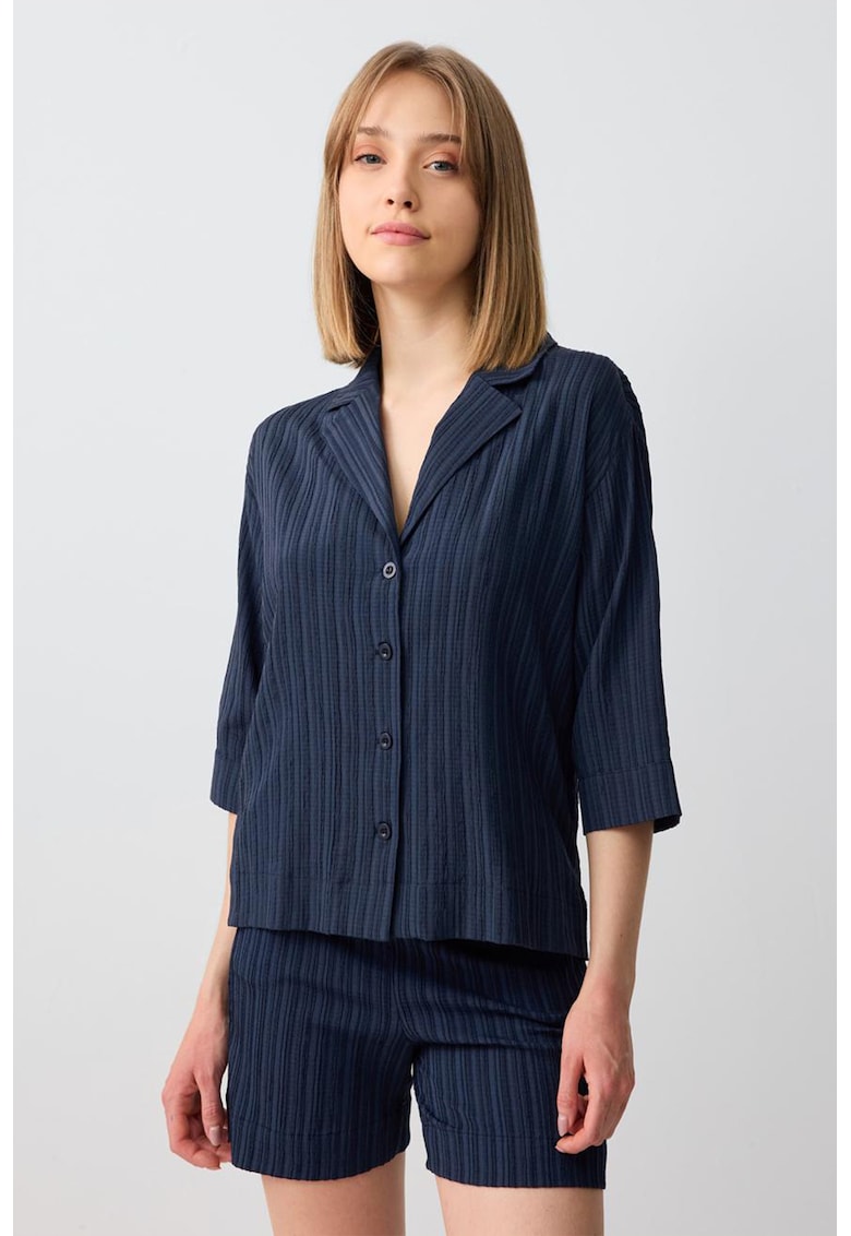 Pantaloni scurti striati cu talie inalta - Bleumarin