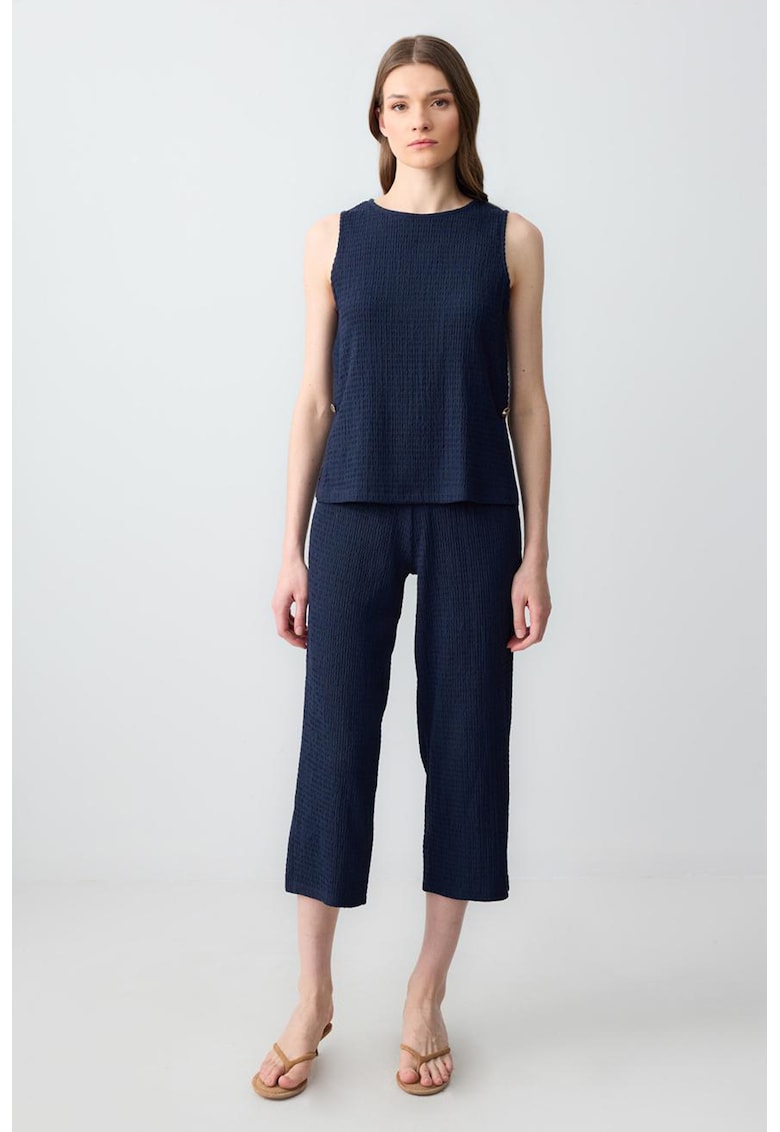 Pantaloni crop cu model uni - Bleumarin