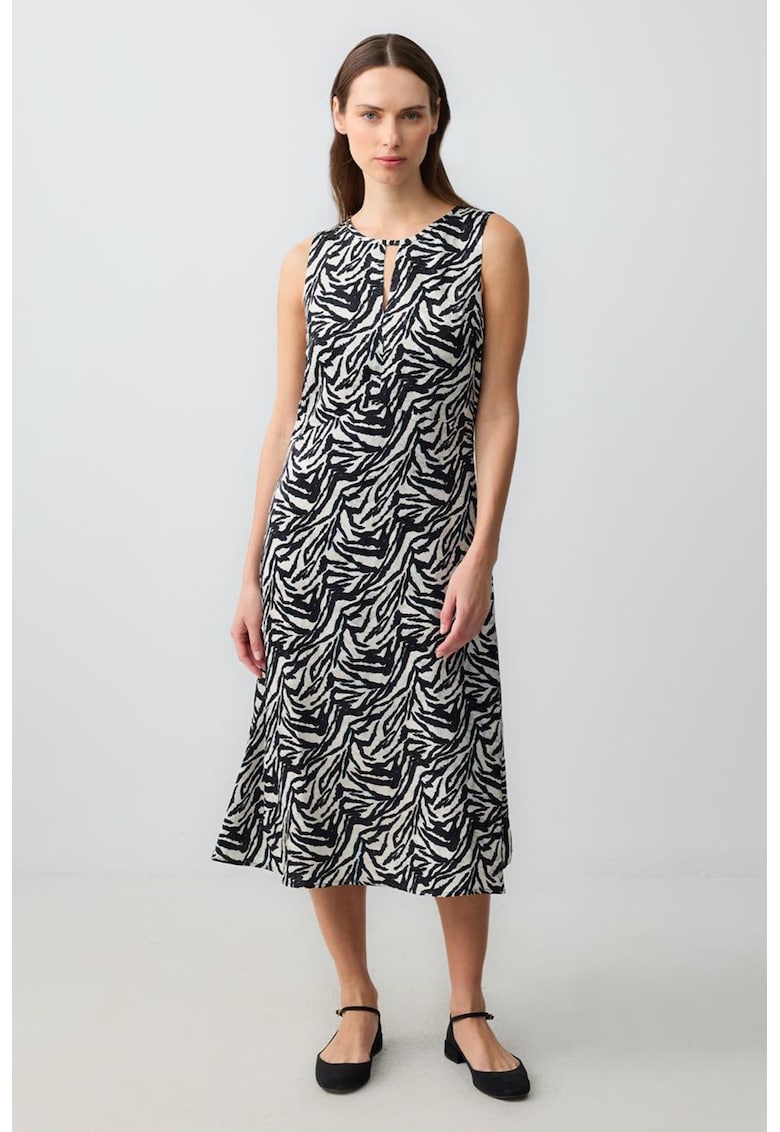 Rochie midi cu croiala dreapta si imprimeu - Negru/Alb murdar