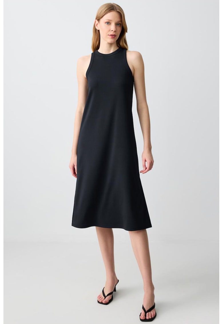 Rochie midi cu croiala dreapta si slit lateral - Negru