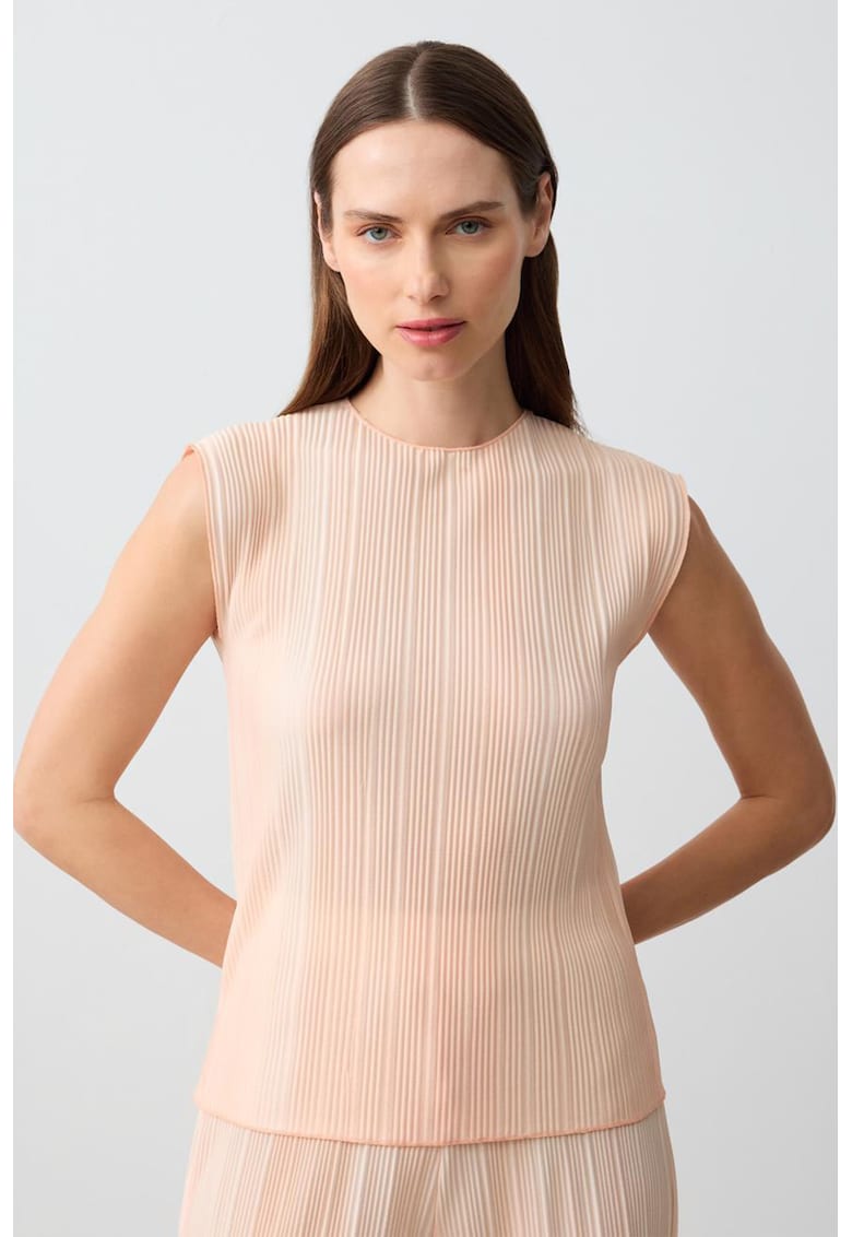 Bluza cu decolteu la baza gatului - fara maneci - cu aspect texturat - Piersica