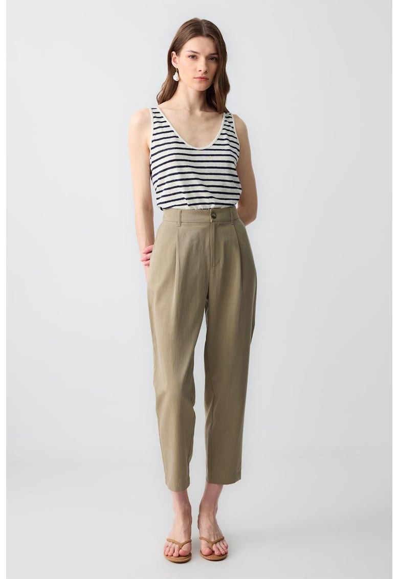 Pantaloni crop cu buzunare laterale - Verde fistic