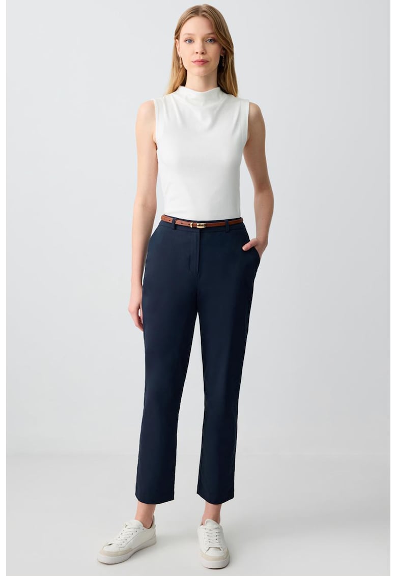 Pantaloni regular fit cu model uni - Albastru ultramarin