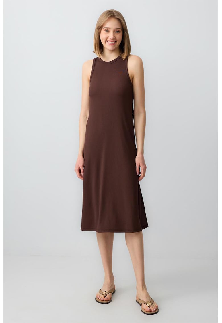 Rochie midi cu croiala dreapta si slit lateral - Maro