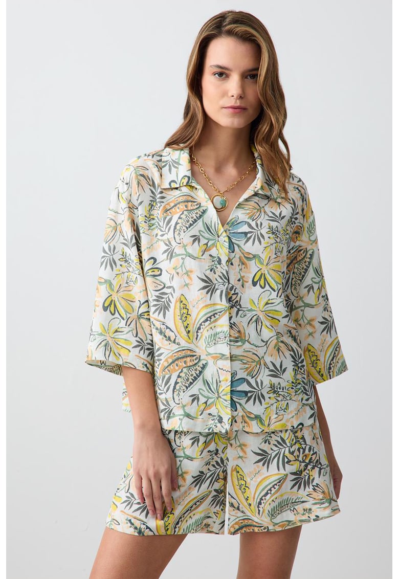 Camasa cu maneci scurte si imprimeu floral - Multicolor