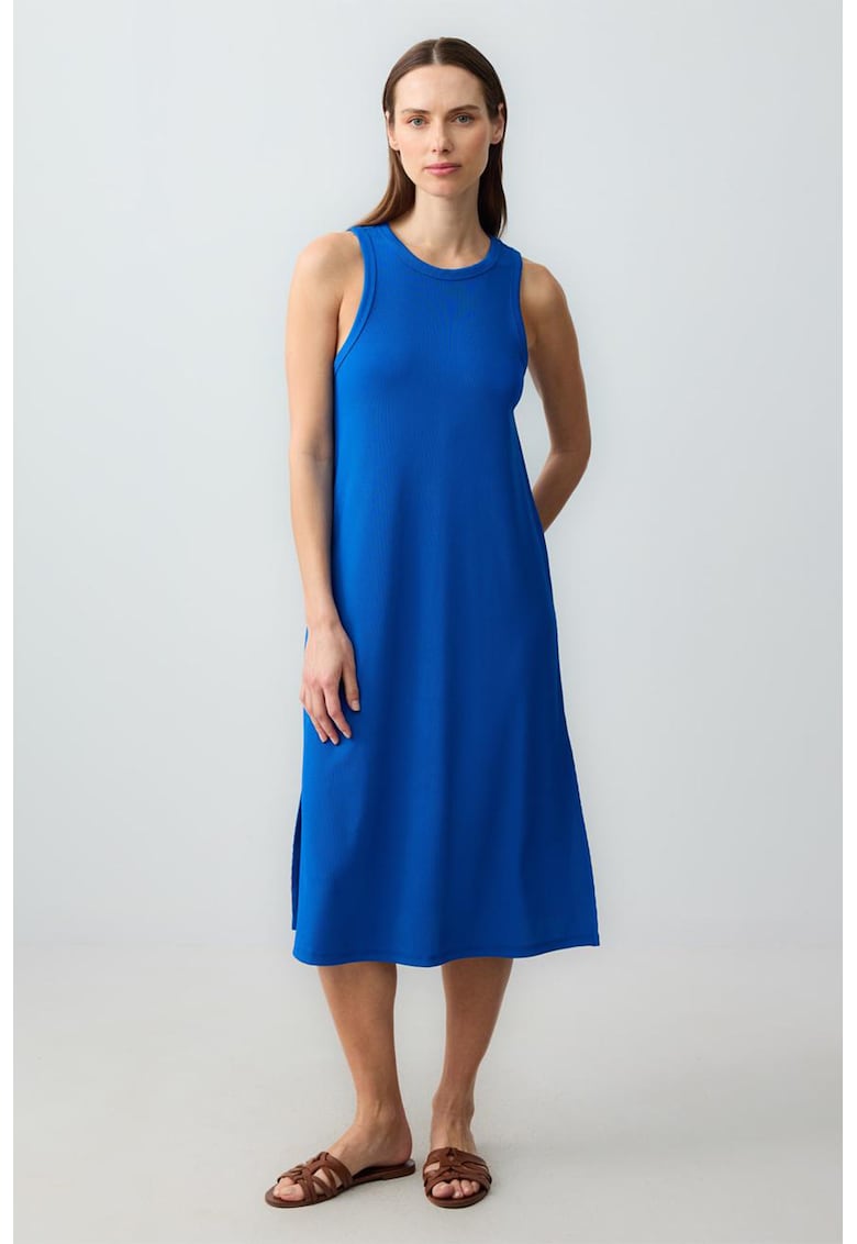 Rochie midi cu croiala dreapta si slit lateral - Albastru royal